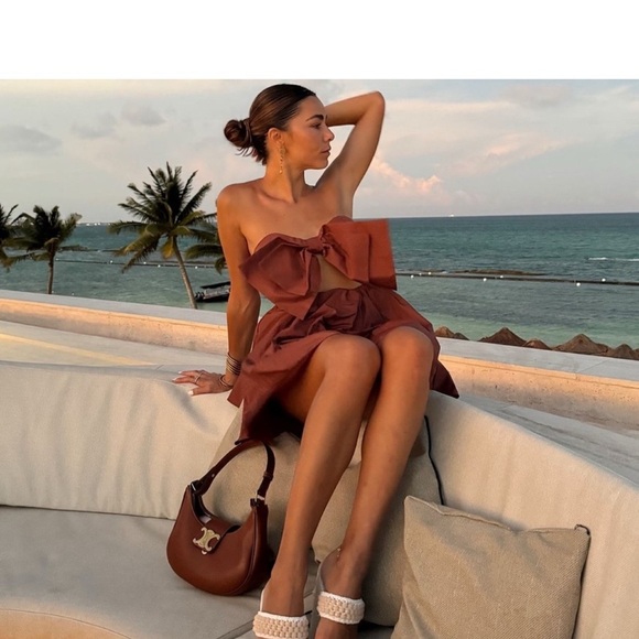 New NWT Zara Cut Out Bow Taffeta Dress in Clay Size XS REF 3600/288 - Picture 2 of 10